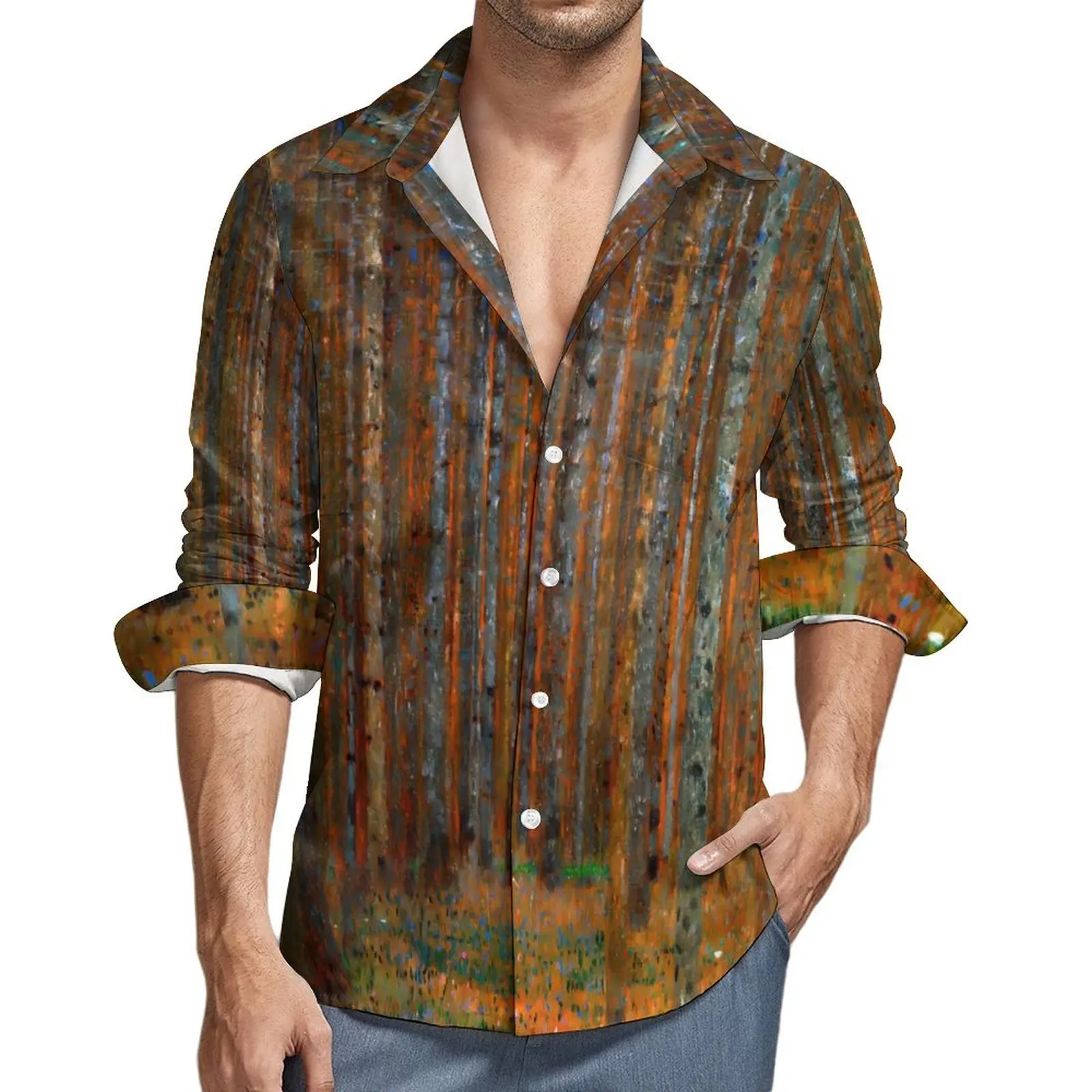 

Повседневные рубашки «сосна лес» Gustav Klimt, ретро рубашка, Весенняя женская блузка, Мужская графическая одежда с длинным рукавом, идея для подарка