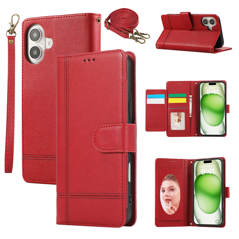 Axelremsfodral med handledsrem, plånbok, korthållare, telefonskal för iPhone 16 Plus 15 14 13 12 11 Pro Max XS XR X 7 8 läderskydd_voghion.com