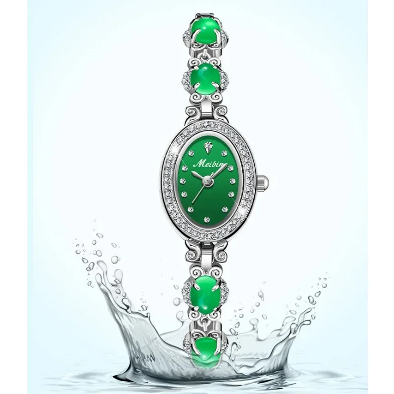 Watches for Women 3 Bar Waterproof Luxury Women Bracelet Clock Fashion Green Diamond Fashion Ladies Quartz Watch Circular Dial