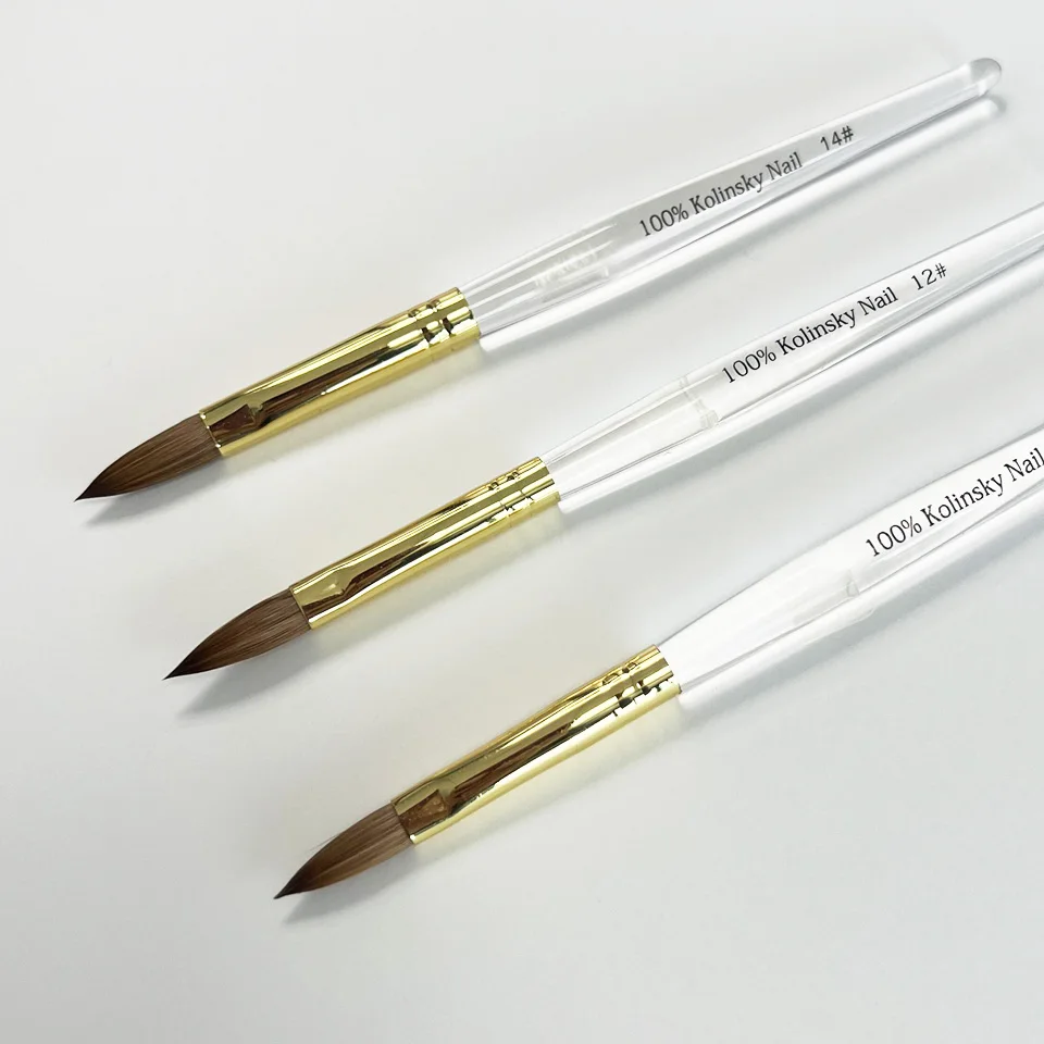 

100 Kolinsky #10 #12 #14 Nail Gold Brush Clear Pole Sable Acrylic Powder UV Gel Pen For Nails Art Salon Maincure Tools