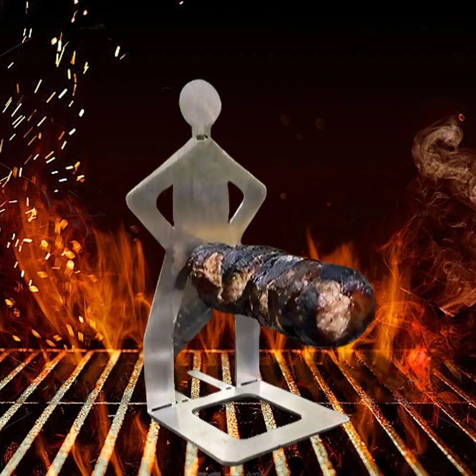 Stainless Steel Funny Bbq Sausage HolderPortable People Sausage Stand HotDog Grill HolderFor Outdoor Travel Summer Party Picnics