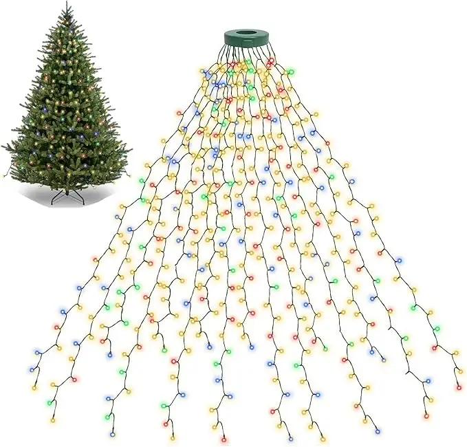 1.5M/2M/3M LED Ring Christmas Tree Tops Lights Decoration Tree Lights String For Patio Garden Outdoor Waterproof Waterfall Light_voghion.com