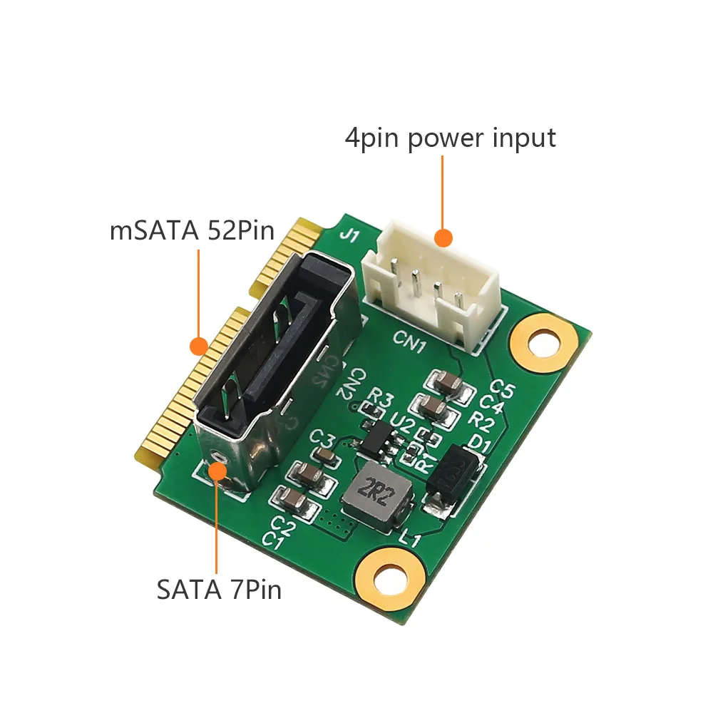 mSATA to SATA Converter Card Mini SATA to 7Pin SATA Adapter Metal Extension Bracket Half-size for 2.5