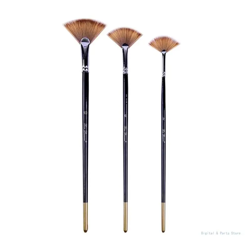 

M17F 3Pcs Fan-shaped Paint Brush Beginner Paint Brush for Students Kid Beginner School Acrylic Painting Watercolor Drawing