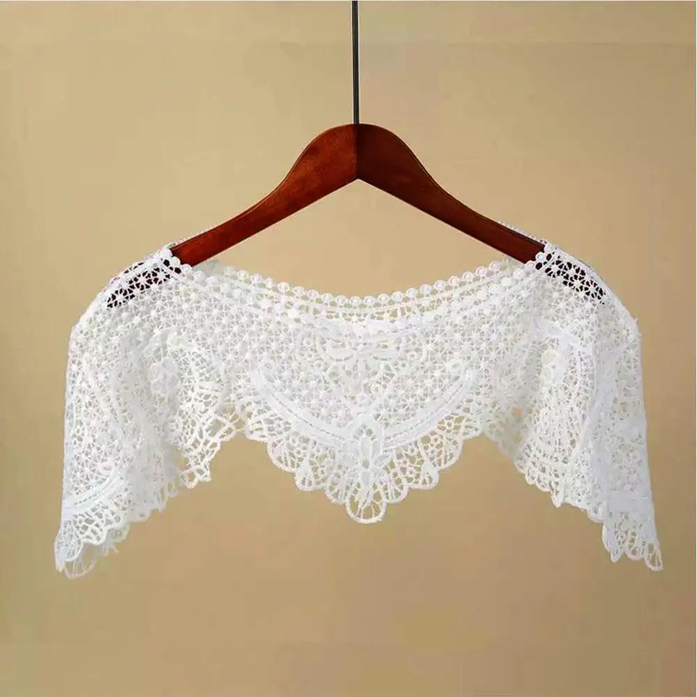 Kurzer Cape-Schal mit Spitze, Gestrickter Durchbrochener Schal, Falscher Kragen, Durchsichtige Spitze, Niedlich und Elegant für Partys und Damen-Dekoration – Detail 20