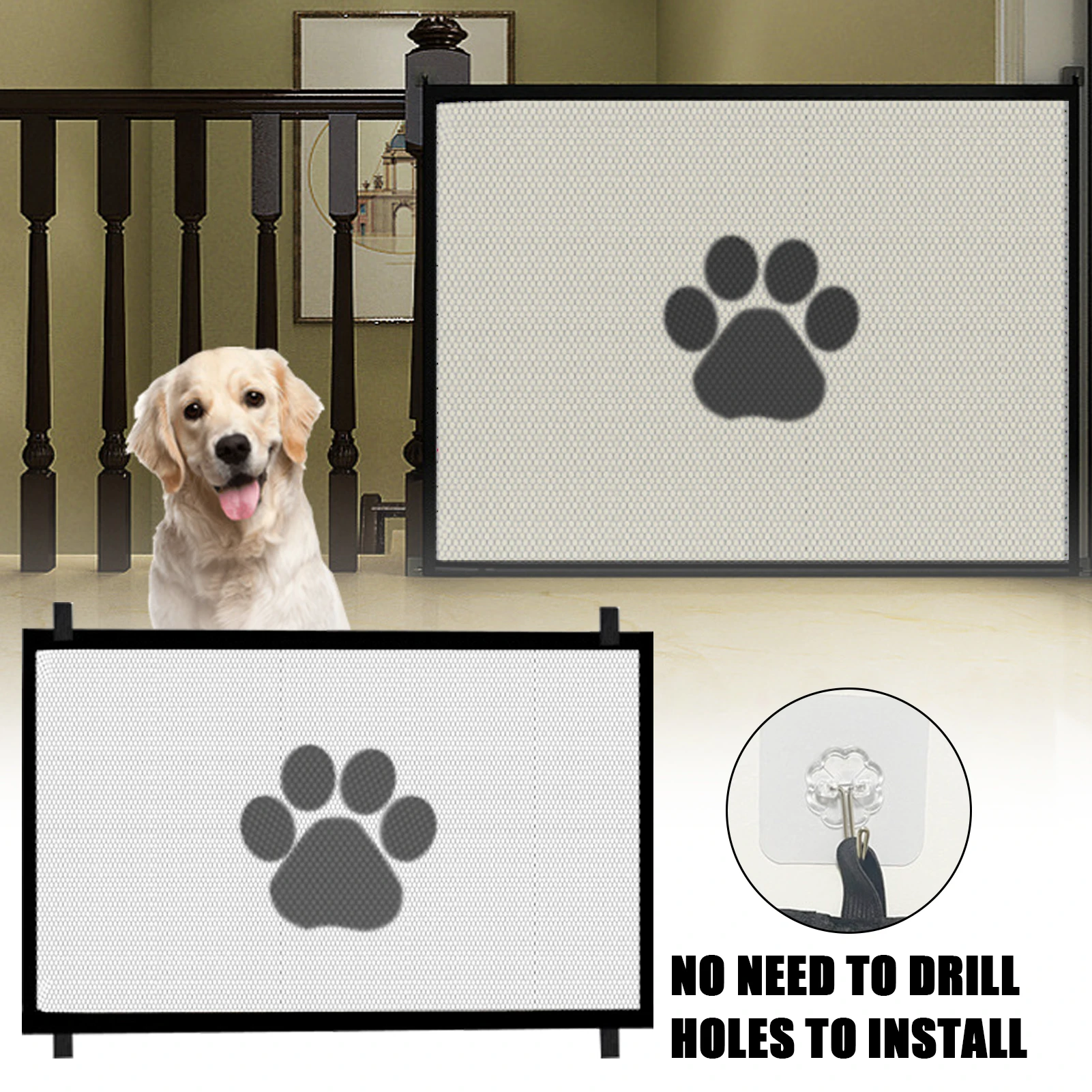 Pet Dog Barrier Fences With 6Pcs Hook Pet Isolated Network Stairs Gate Folding Breathable Mesh Playpen For Dog Safety Fence