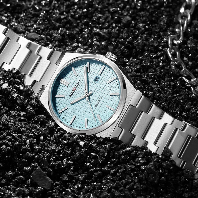 

Luxury Men Watch New Blue Green Dial Men's Quartz Wristwatch Vintage Black Sliver Calendar Male Reloj Stainless Steel Man Clock