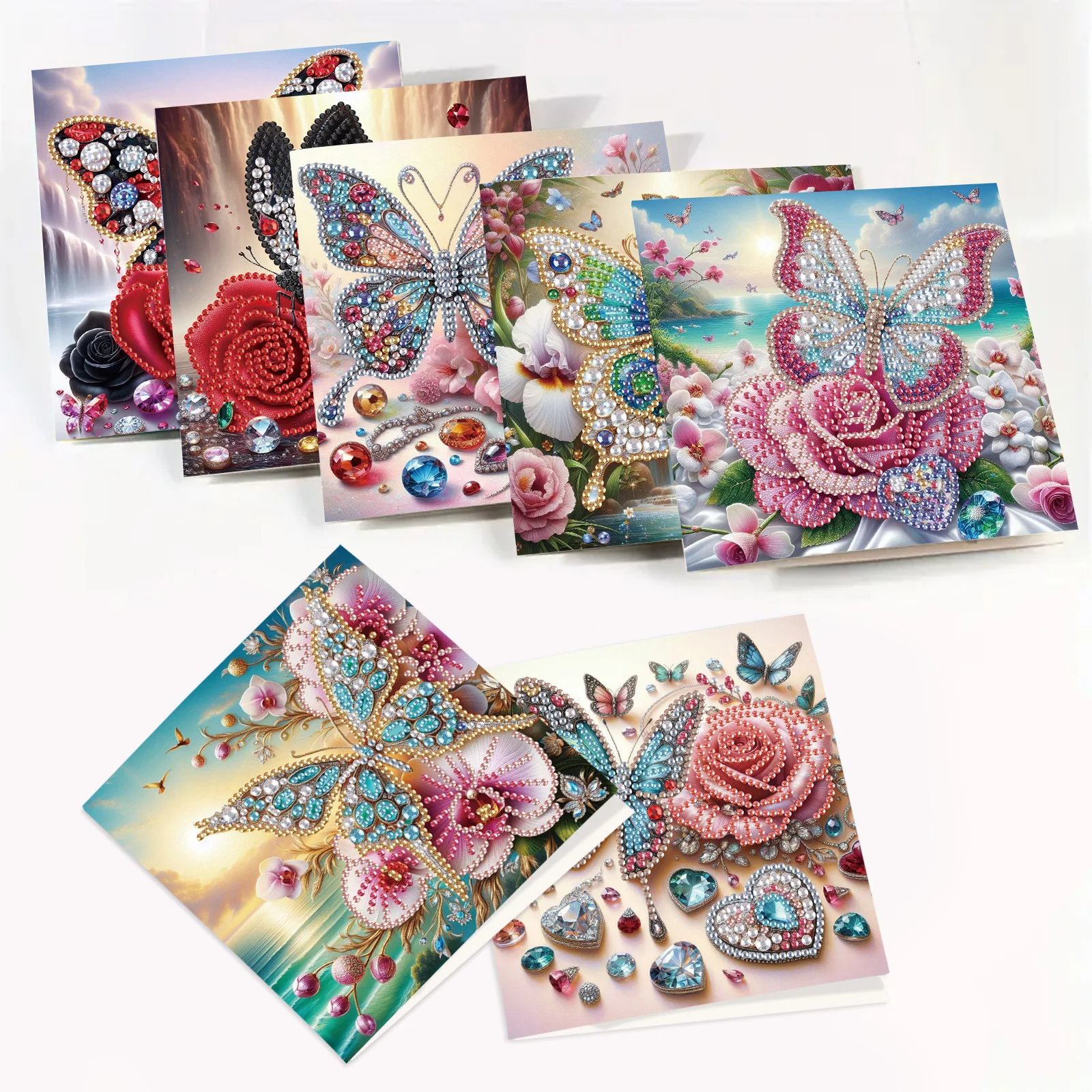 Flower Butterfly Diamond Art Painting Greeting Card 5D DIY Special Shape 8pcs Christmas Birthday