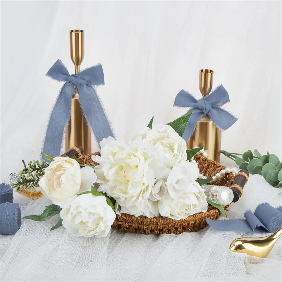 1 Rolle 5 Yards*4 cm Satinband mit ausgefransten Kanten aus handgefertigter Baumwolle und Leinen für Hochzeitseinladungen, Blumensträuße, Geburtstagsfeiern, DIY-Dekoration. – Detail 8