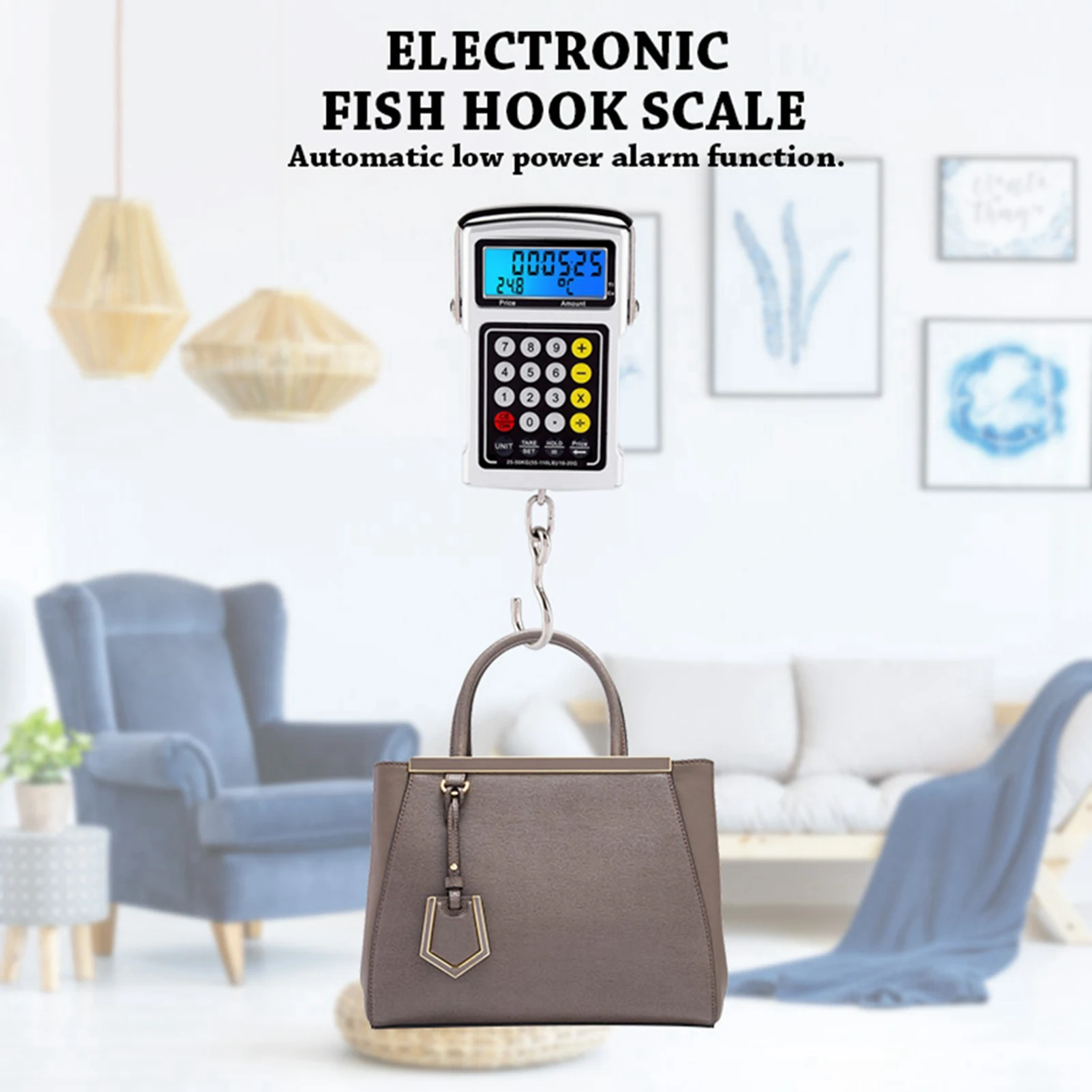 【New】Electronic Fish Hook Scale 50Kg Luggage Weighing 7 in 1 Digital Hanging Scales Electronic Fish Hook Scale