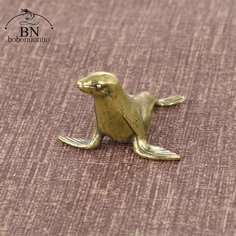 Room Decor Statues Sea Animal Seal Figurines Miniatures Retro Brass Office Desktop Crafts Ornament Gifts Home Decorations Living Room Accessories
