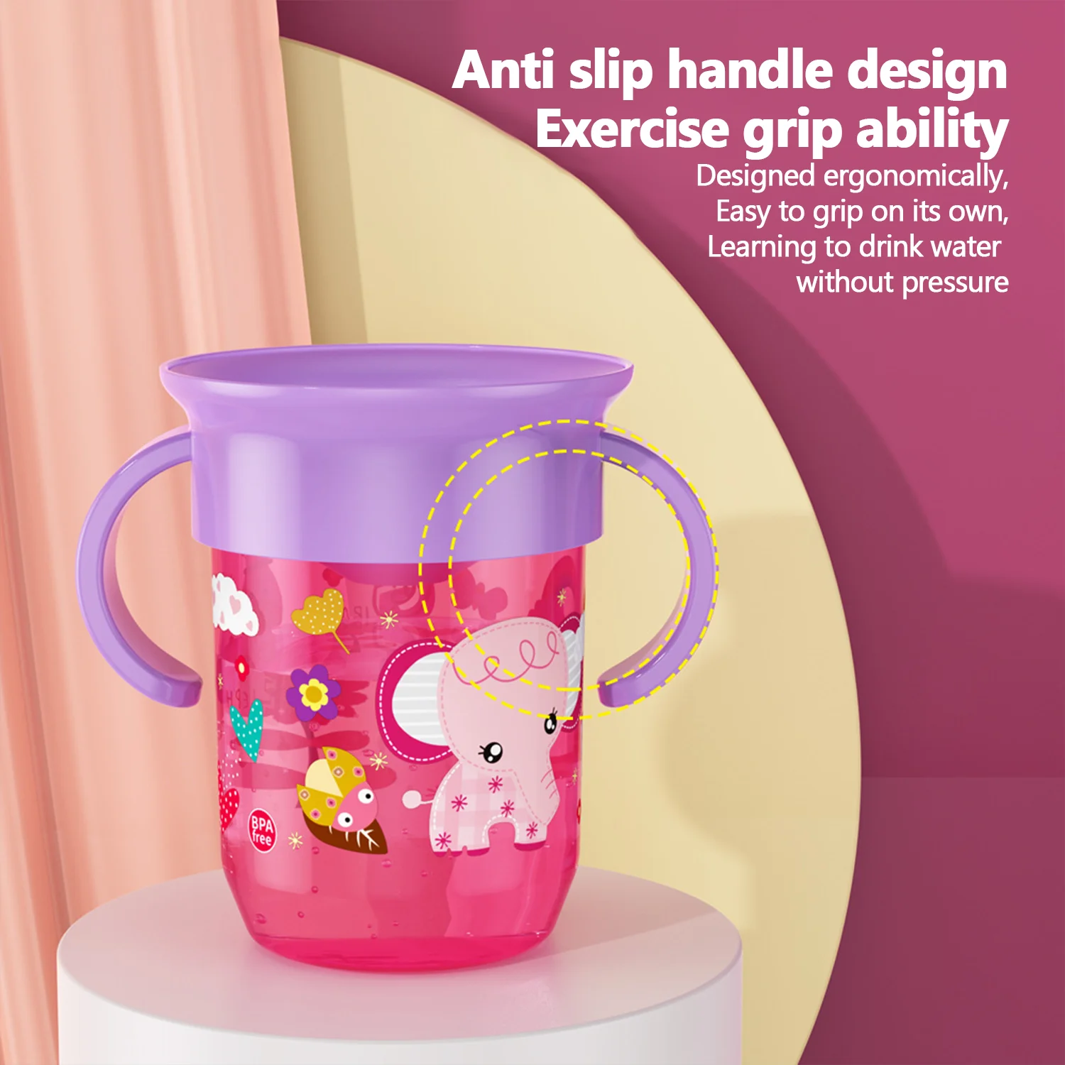 360&deg; leak-proof cup 260ml wide caliber baby learning cup baby bucking water training leak-proof drop children's Duckbill Cup