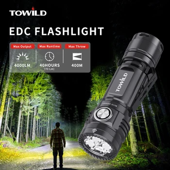 TOWILD BC10 EDC Flashlight Type C Portable Rechargeable 4000lm High Power Led Flashlight 21700 Torch For Camping Self Defense