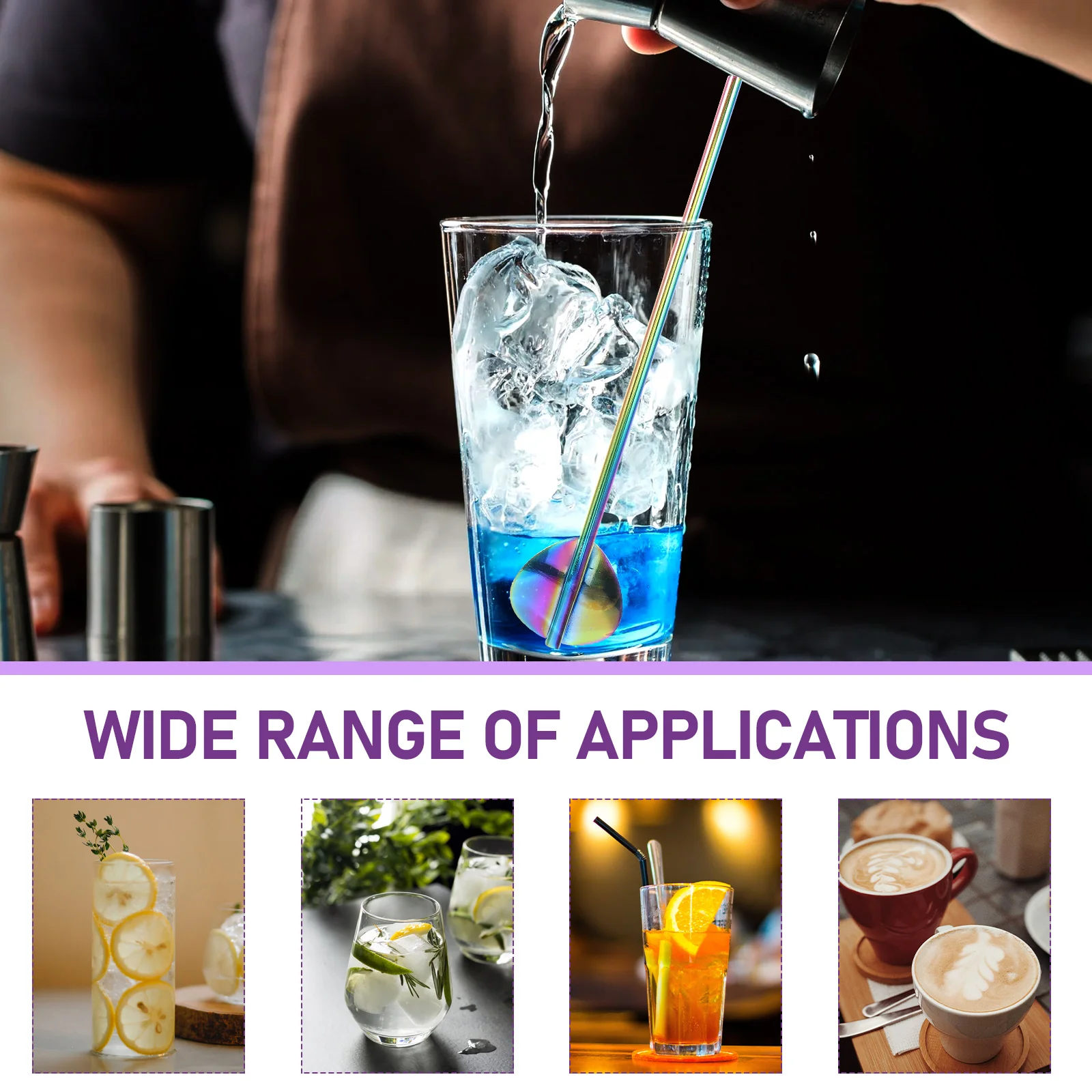 1 Set Stainless Steel Straws Stir Straws Coffee Stirrers Spoon Straw with Cleaning Brush steel straws drinking reusable