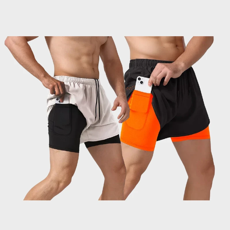 

Мужские спортивные шорты, Капри для фитнеса и бега, свободные облегающие быстросохнущие шорты для трека и поля, двухслойные шорты для марафона