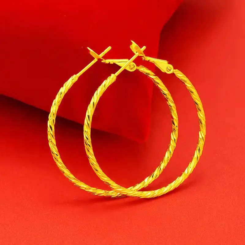 Women's 18K Gold Earrings, 4-4.5cm Diameter, Simple AU750 Exaggerated Large Hoop Earrings.