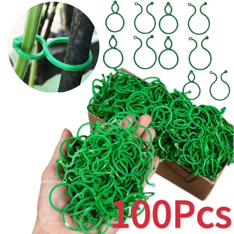 Plastic Plant Clips 50/100Pcs Plastic Garden Vine Strapping Clips Tie Plant Bundled Buckle Ring Garden Tomato Grapevine Hook Plants Support Tools