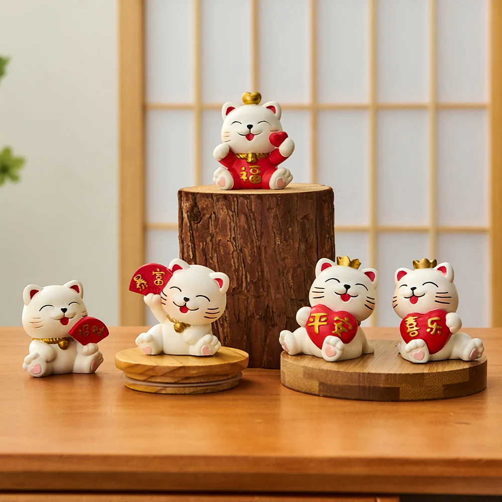 

Lucky Cat Figurine Table Accessories Home Decoration Novelty Animal Sculpture Fun Office Desktop Decor Folk Art Crafts Ornaments