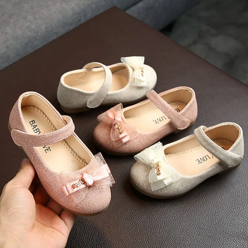 

1-6T Spring Children's Lace Bow Princess Shoes Toddler Girls Ballet Flats Shoes Girls Color Sequins Leather Soft Soled Shoes