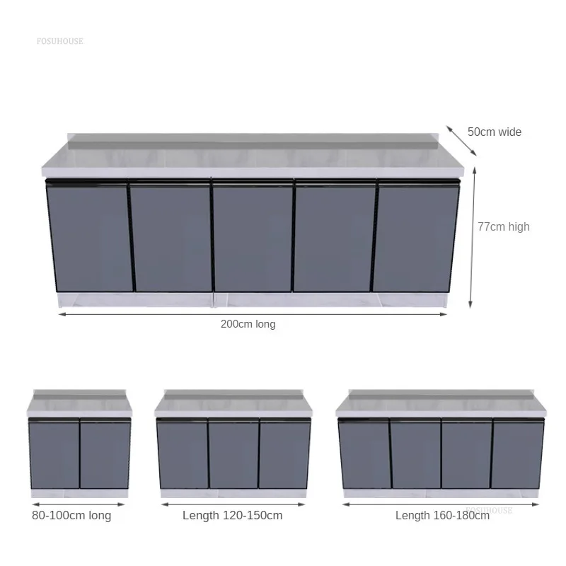 Stainless Steel Waterproof Kitchen Cabinets Household Furniture Kitchen Storage Sink Stove Cabinet Rental House Cabinet