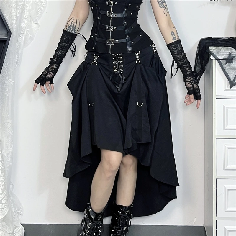 Wholesale New American Retro Irregular Skirt Hot Girl Sexy Punk Black Clothing Dark Style Women Summer Autumn Fashion Streetwear 4