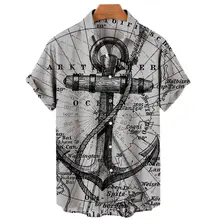

Retro Men's Short Sleeve Casual Shirts Fast Drying Plus Size M-5XL Summer Fashion Anchor Printed Beach Shirts Camicias For Men