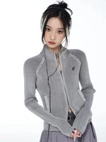 KOSAHIKI Vintage Zipper Cardigan Women Embroidery Y2k Aesthetic Grunge Sweater Jackets Female Harajuku Slim Knitted Coats Femme - Image 2