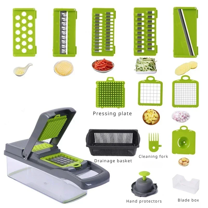 Vegetable slicer 1Pc 14 in 1 multifunctional vegetable slicer cutter shredders with basket fruit potato chopper carrot grater