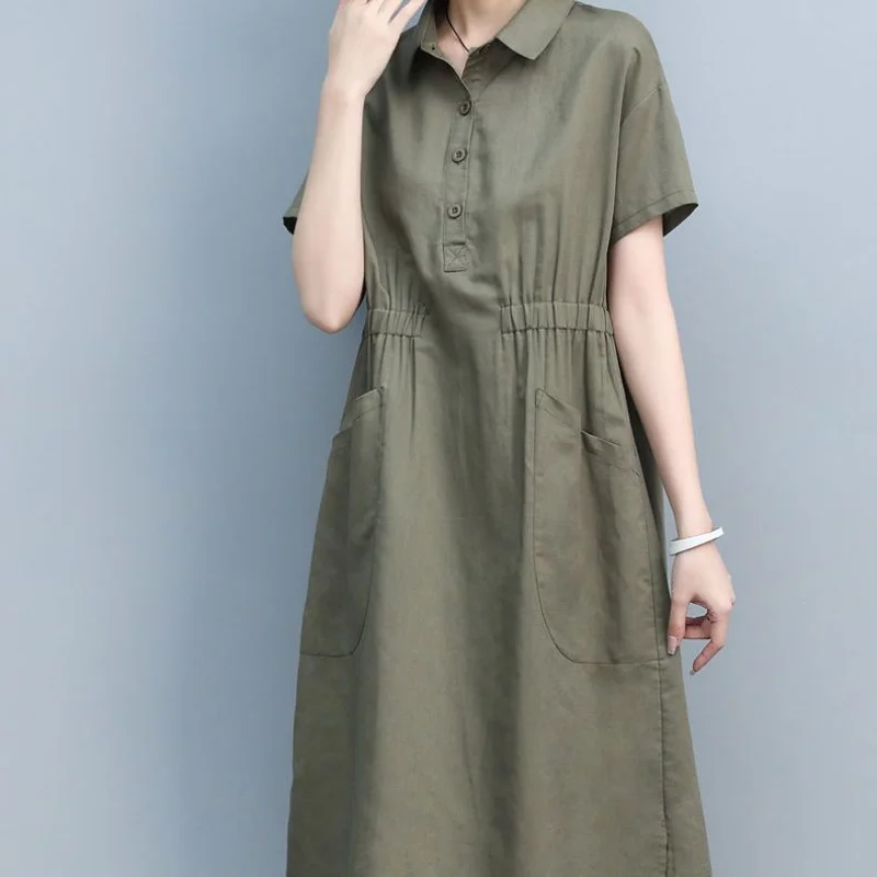 

Новинка, платье из хлопка и льна, весна-осень 2023, свободное темпераментное платье с длинными рукавами и поясом, женские топы