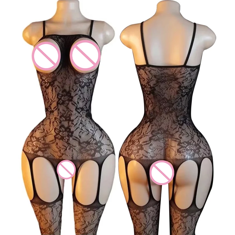 Plus Size Crotchless Teddies Bodysuit Sexy Lingerie Women Mesh Lace Flora Open Bra Bodystockings Erotic Bodysuits Porn Underwear