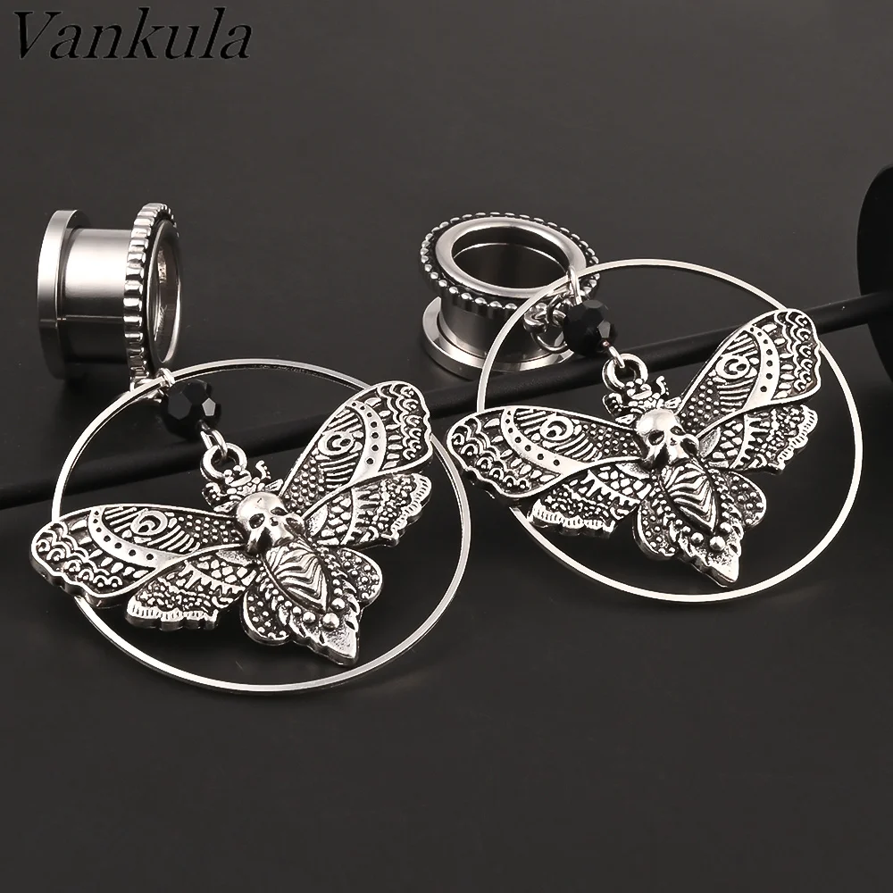 

Vankula 2PCS Fashion Butterfly Stainless Steel Dangle Ear Plugs Tunnels Gauges Stretcher Pair Selling Piercing Body Jewelry