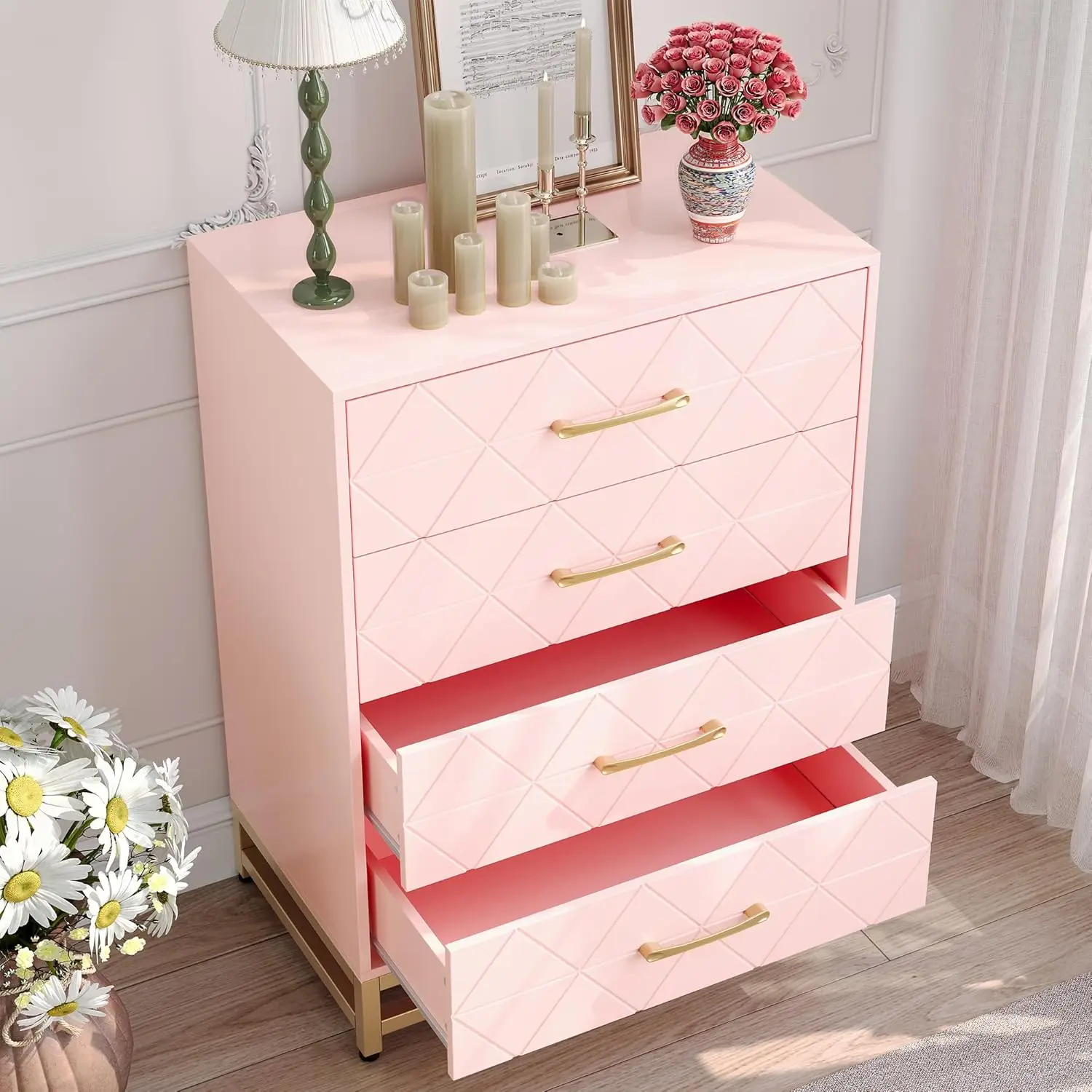4 Drawers Dresser Chests for Bedroom Wood Chest of Drawers Dresser Drawer Organizer for Living Room Hallway and Entryway