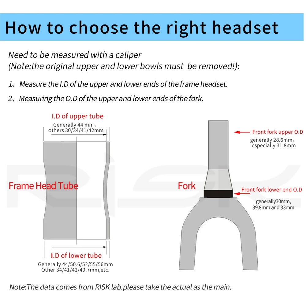 Description Picture 2 of itemRISK MTB Road Bicycle Headset 44mm 34/41/41.8/49.7/50.6/55/56mm for Bike 28.6mm 1 1/8 Straight 1.25-1.5" 1 1/4-1/2 Tapered Fork