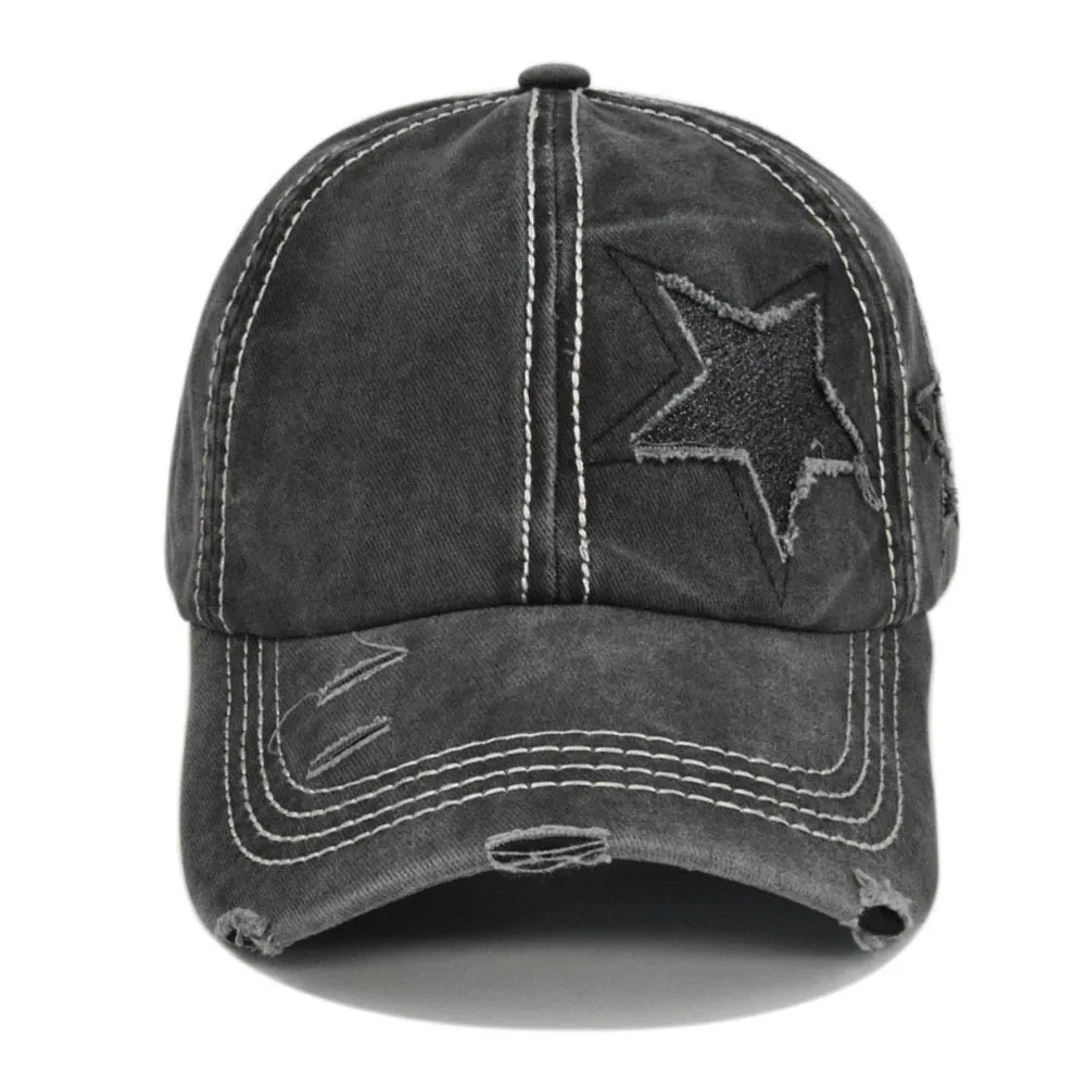 Baseball Cap Women Ponytail Washed Cotton Sun Female Pentagram Sequins Hip Hop Snapback Adjustable Sport Golf