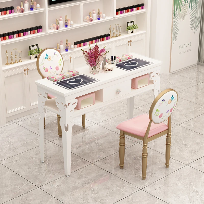 White Exquisite Manicure Table Receptionist Modern Speciality Nordic Nail Desk Simple Design Manicure Tafel Furniture HD50ZJ japanese simple nail desk wooden nordic receptionist speciality manicure table minimalist vacuum manicure tafel furniture hd50zj