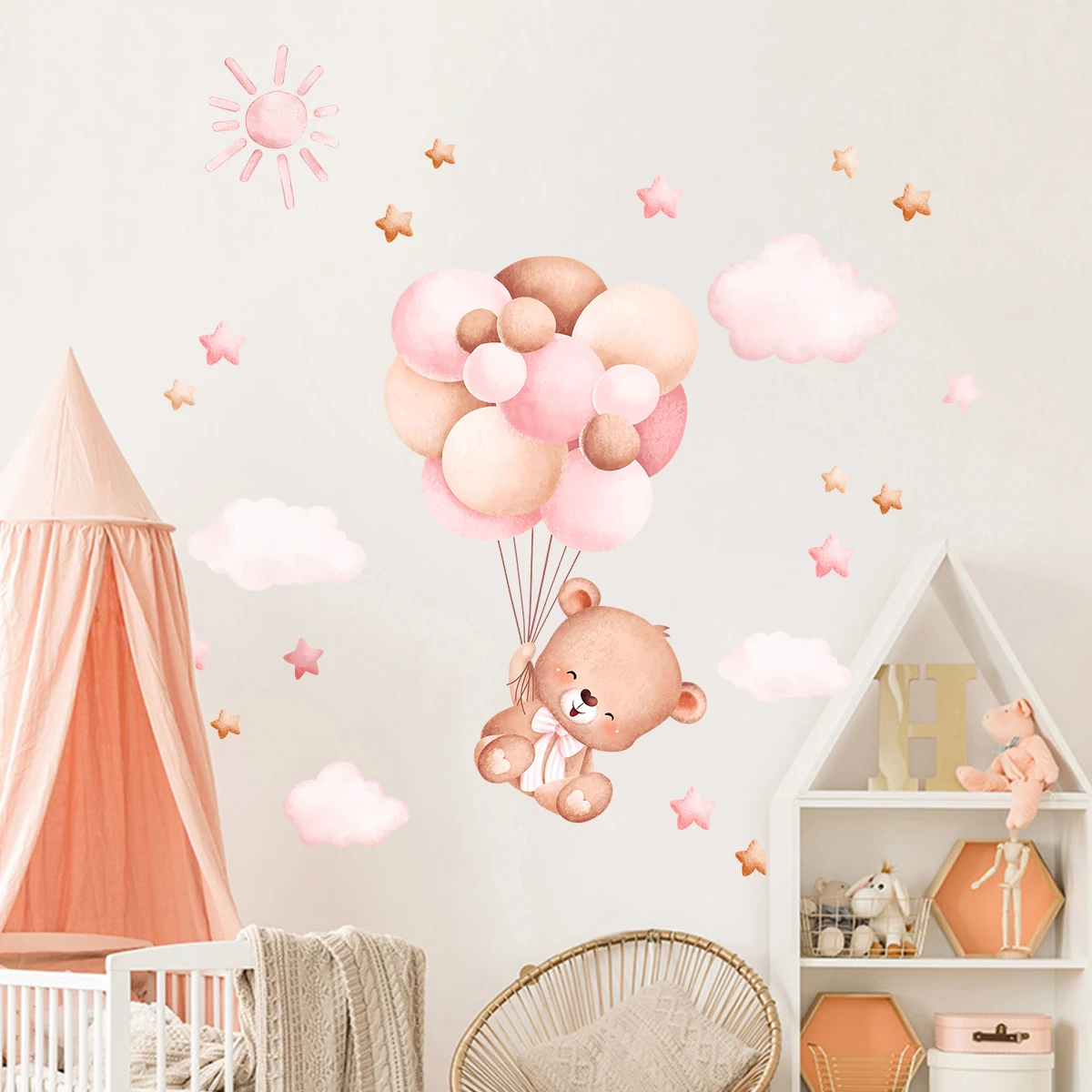 1Pc Cartoon Cute Balloon Bear Wall Sticker Kids Room Baby Home Decoration Decor Star Bedroom Girls Wall Decals Living Room wall stickers wall sticker