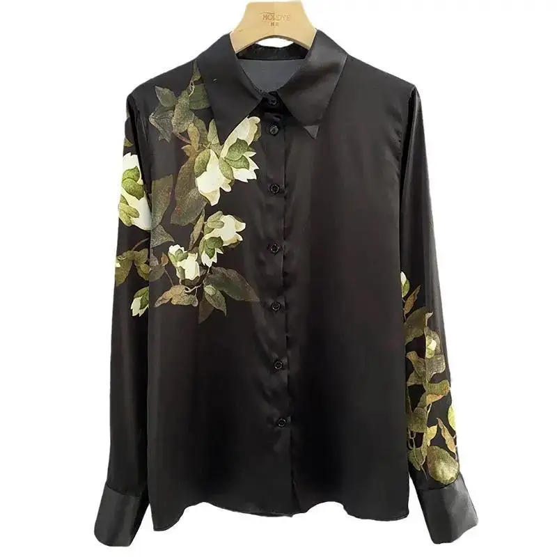 Spring Autumn Vintage Floral Printed Blouse Women's Clothing Commute Single-breasted Chinese Style Fashion Asymmetrical Shirt