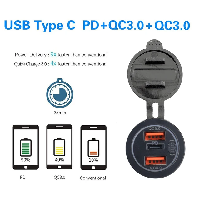 12v/24v dreifach USB-C Kfz-Ladegerät Steckdose USB-Ausgänge 45w pd 3usb  22,5 w qc 3,0 Auto-Buchse Adapter mit Touch-Schalter - AliExpress