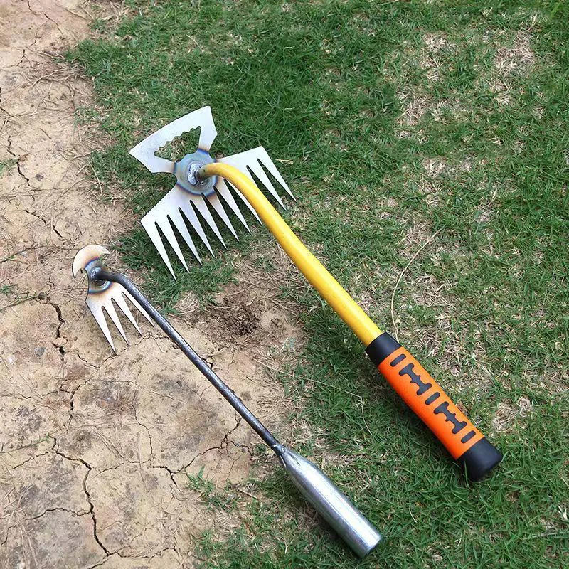 4/11 Tooth Weed Rake Handheld Garden Tool Manganese Steel For Weeding Soil Loosening Vegetable Harvesting Supplies garden rake,weed tool head,portable weeder,hand weeder,weed puller tool,weed puller,weed tool attachment