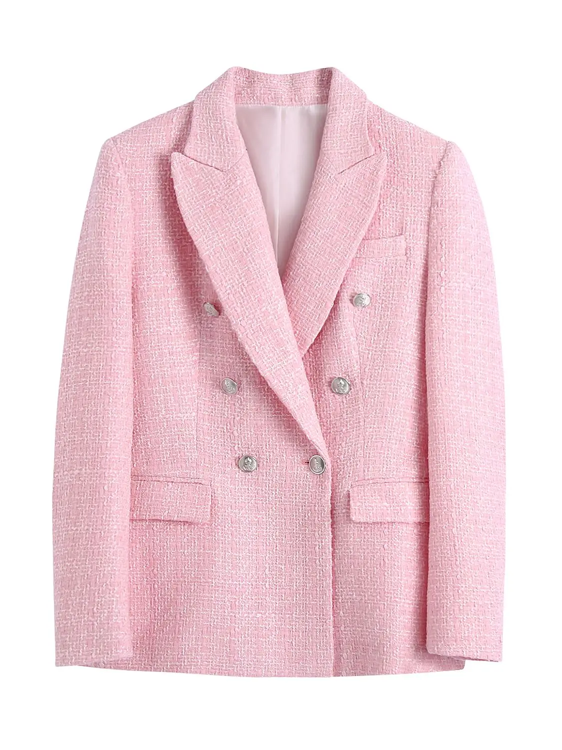 KONDALA Chic Pink Blazer Office Lady Fashion 2022 Plaid Oversized Long Jackets Women Long Sleeve Double Button Pockets Tops 5