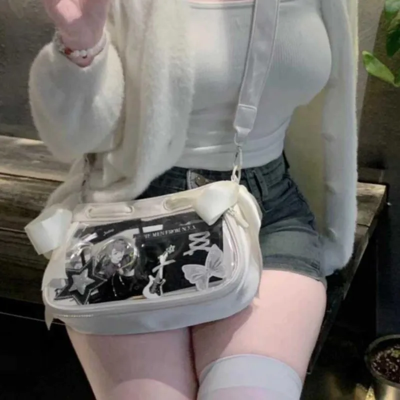 JIAERDI Japanese Transparent White Ita Bags Women Lolita Bow Casual Messenger Bag Female Harajuku Sweet Cute Handbag Aesthetic