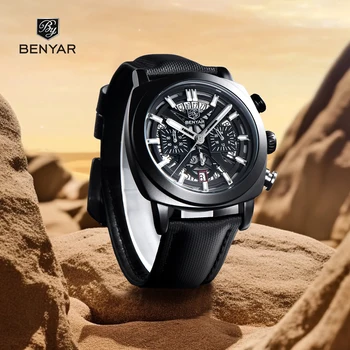 2025 Nuovi orologi da uomo BENYAR Orologi da polso al quarzo di lusso superiore Orologio cronografo per uomo Orologio sportivo in pelle impermeabile luminoso 1