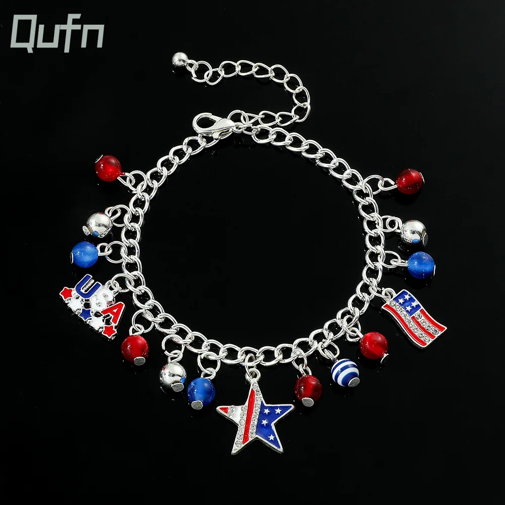 USA Flag Heart Charm - 925 Sterling Silver Patriotic Bead Fits Pandora, Troll, Chamilia Bracelets (Dangling Design) - View #5