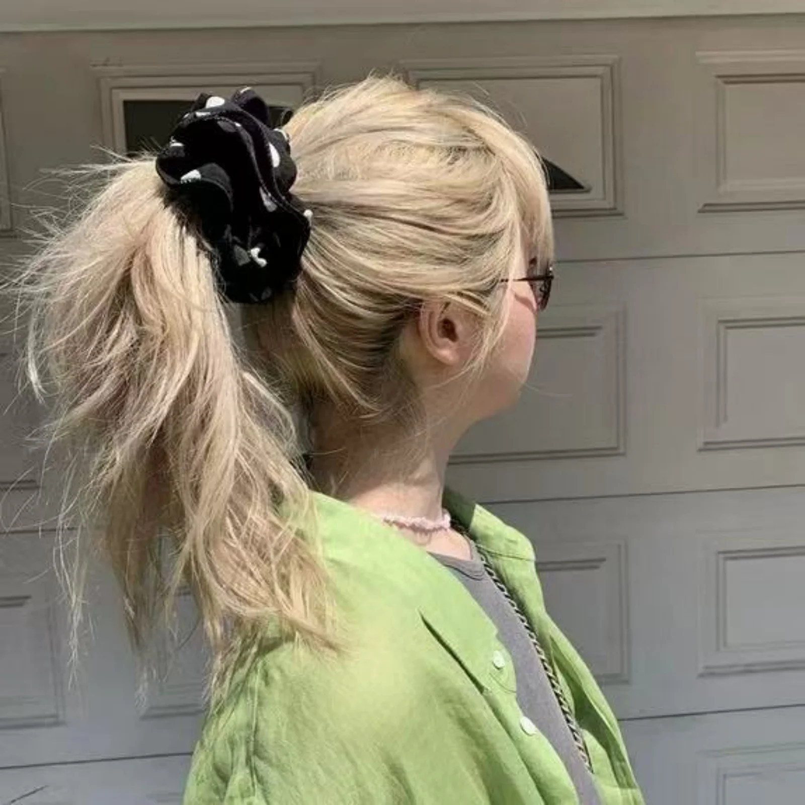 1PC Polka Dot Chiffon Scrunchies Set, 2 Pcs Black & White Hair Ties, Elegant Hair Accessories for Women and Girls