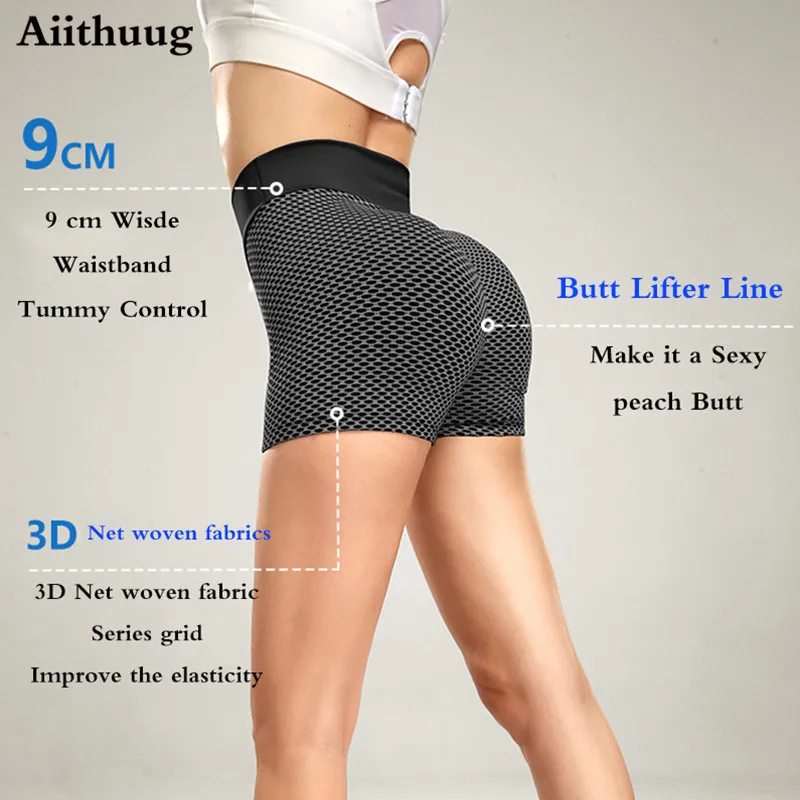 Aiithuug Workout Shorts For Women High Waisted Tummy Control Scrunch Butt  Lift Workout Textured Tights Yoga Shorts Push Up - Yoga Shorts - AliExpress