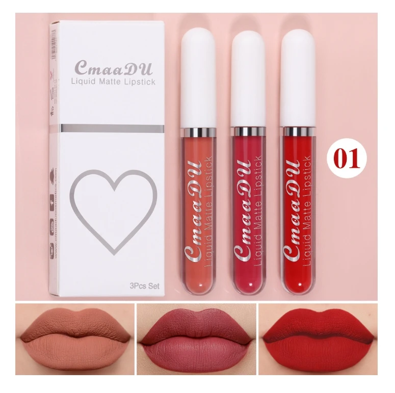 thumbnail image 1 of Korean Lipsticks Set 3pcs Velvet Matte Lip Gloss Set Waterproof Liquid Lipstick Lip Colour Lips Daily Makeup Women, 1 of 5