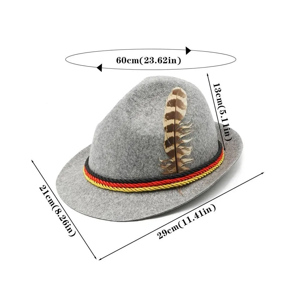 Munich Beer Hats German Oktoberfest Fedora Panama Jazz Feather Felt Hat Halloween Costume Cosplay Cap for Men Woman
