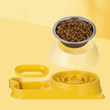 기울어진 고양이 먹이 그릇 세트, 물병 포함 고양이 먹이 접시, 물 디펜서, 달팽이 모양, 애완 동물 접시, 고양이 접시