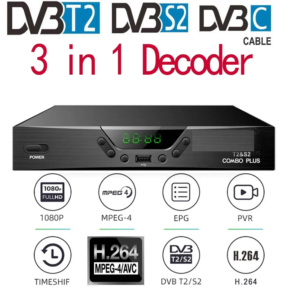 콤보 2 in 1 디코더 DVB T2 S2 디지털 튜너 위성 TV 수신기 H264 TV 디코더 1080P 풀 HD PVR EPG ...