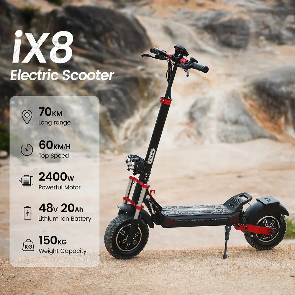 Scooter eléctrico iScooter iX8, motor de 2*1200W, batería de 48V 20AH, frenos de disco hidráulicos duales de neumáticos de 12 pulgadas, suspensión delantera y trasera - Imagen 6